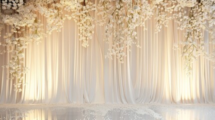 Elegant white backdrop adorned with shimmering gold accents