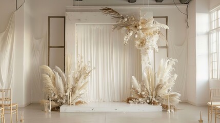 Elegant white backdrop adorned with shimmering gold accents