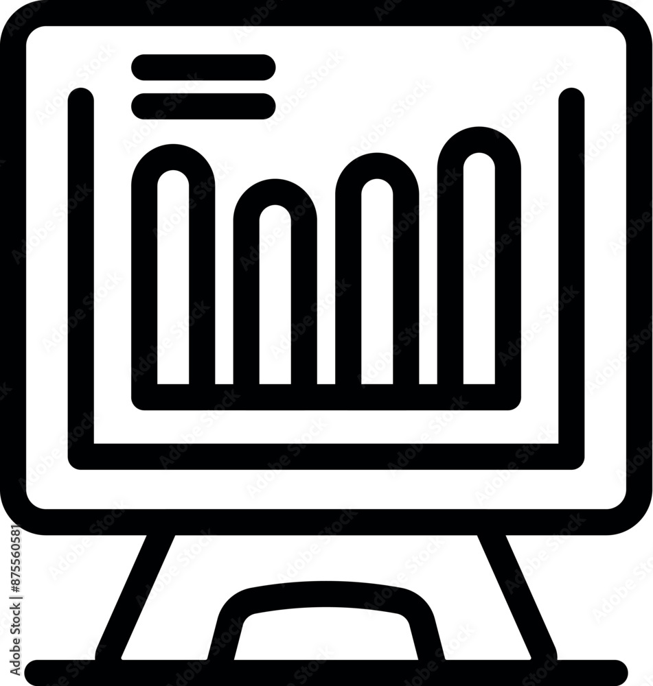 Poster desktop computer displaying a bar chart representing growing data analysis