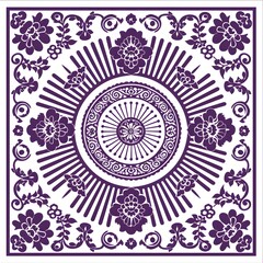 Purple Chinese pattern with woodcut print and green lines