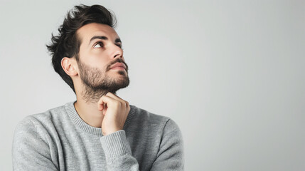 Obraz premium A man on a white background is thinking about something