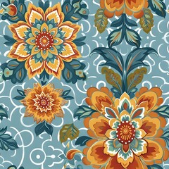 Fototapeta premium Whimsical Stylized Flower Folk Art Pattern