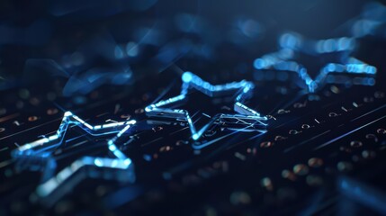 A futuristic review platform uses enchanted ratings that appear as glowing sparks