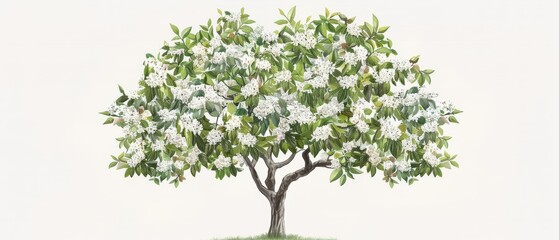 Obraz premium A lively watercolor rendering of a silverbell tree, highlighting its beautiful, bellshaped white flowers in spring, isolate on white background with copy space