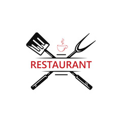 Set of fork, knife, spoon. Logotype menu. Set in flat style. Silhouette of cutlery. Vector illustration