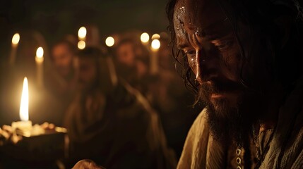 Naklejka premium Jesus Christ granting forgiveness in darkness.