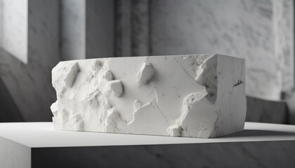 Abstract 3d podium display made of white stone, ai