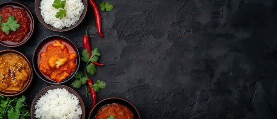 Delight in the exotic and flavorful dishes of India, where each meal is a celebration of vibrant colors and intense flavors with copy space