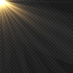 Vector light on isolated transparent background. Sun, rays of light png. Magic glow, golden light png.	