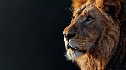 Fototapeta premium Close up of lion Panthera leo in front of black background