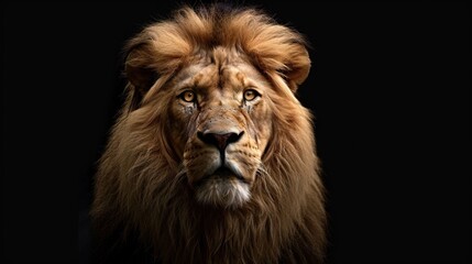 Fototapeta premium Lion king isolated on black Portrait Wildlife animal Lion king isolated on black