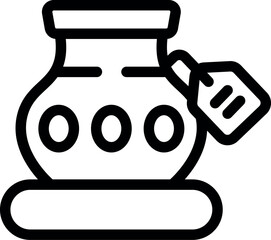Line icon of an ancient greek amphora with a tag, representing a museum exhibit showcasing historical artifacts