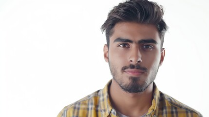 Obraz premium Handsome Indian man looking at camera over white studio background