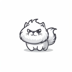 Cute cartoon illustration of a fluffy white dog with big eyes and a playful expression, isolated on a white background.