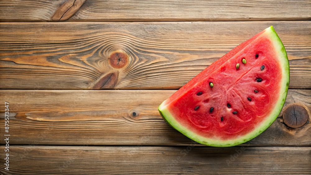 Wall mural Slice of watermelon on wooden background, watermelon, slice, fruit, wooden, background, summer, refreshing, healthy, food, snack, juicy