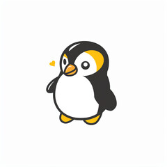 Cute penguin cartoon illustration with a heart, simple and adorable design perfect for kids, posters, and graphic design elements.