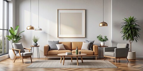 Fototapeta premium Modern interior living room with a mock up poster frame Contemporary style design, mock up
