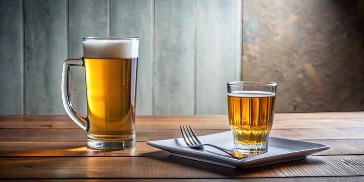 Table setting with a cup of beer and a cup of water , bar, brewery, beverage, refreshment, pub, alcohol, bar table