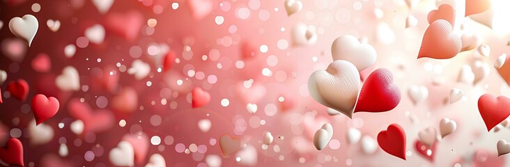 Valentine's day banner template design with a pink color background and many small hearts, symbols of love and affection. A valentines poster
