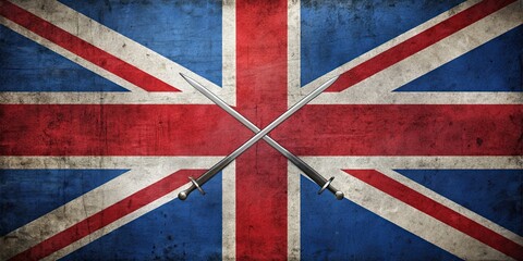 Fototapeta premium London flag with crossed fencing swords, London, flag, fencing, swords, competition, sport, drapeau, UK, British