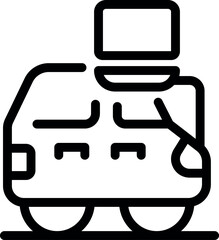 Modern train running on railway with laptop showing automation concept