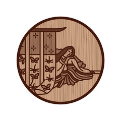 木彫り風円形シンプル百人一首　持統天皇