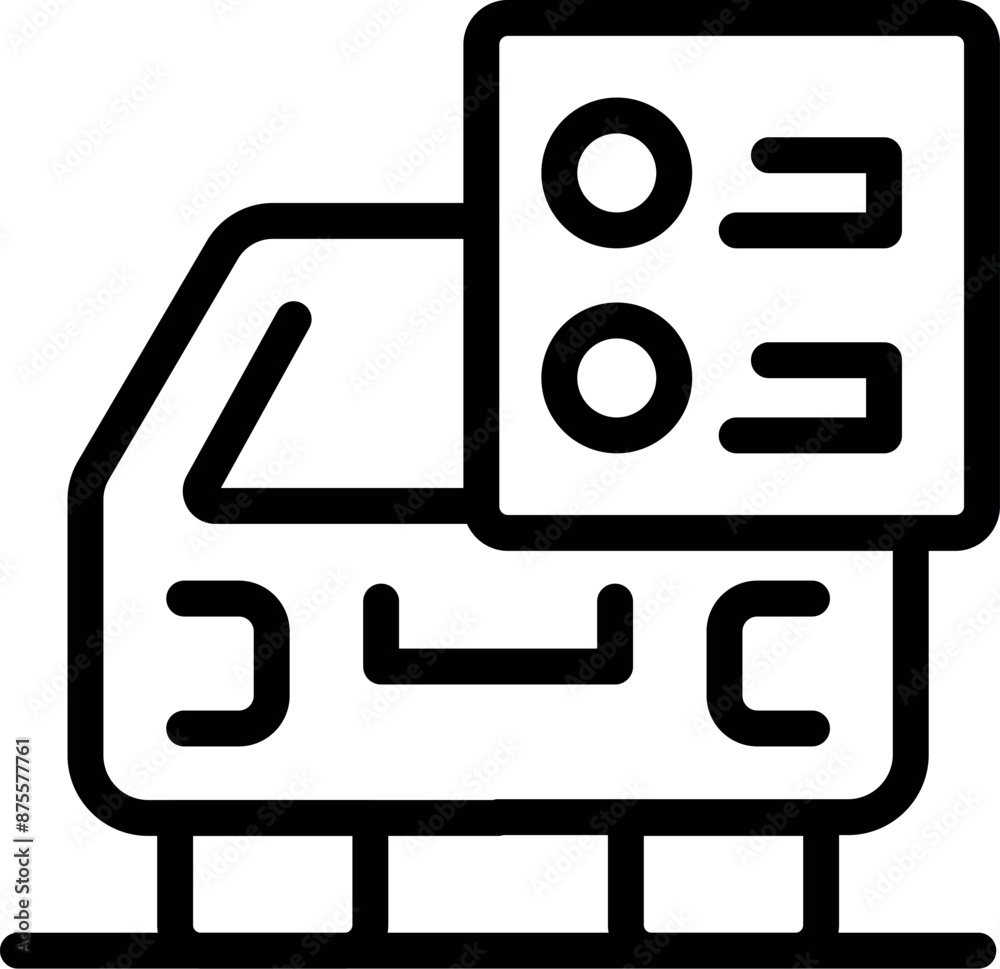 Poster line icon representing a self driving vehicle using ai for navigation and decision making