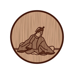 木彫り風円形シンプル百人一首　中納言家持