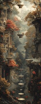 Capture the essence of mystery and nostalgia with a design featuring a panoramic view of cups Each cup should convey a sense of whispering secrets or forgotten tales when held, enticing viewers to unl