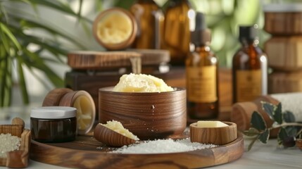 Natural Skincare Products in Wooden Containers
