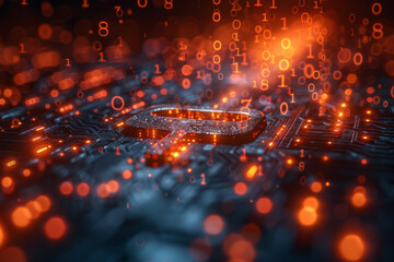 Abstract cyber security concept with key and binary code.  
