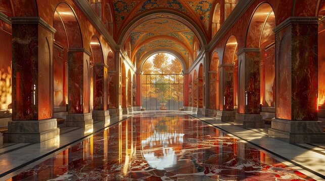 Visualize an innovative memory palace design in virtual reality, blending elements of history and technology in a way that is engaging, dynamic, and unforgettable for educational 