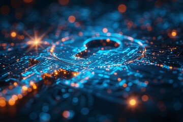 Abstract cyber security concept with key and binary code.  