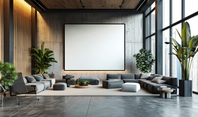Elegant office with a blank screen on the wall