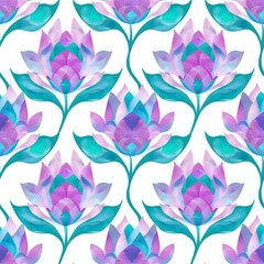Abstract Floral Repeat Pattern in Dark Blue and Pink on Red Background