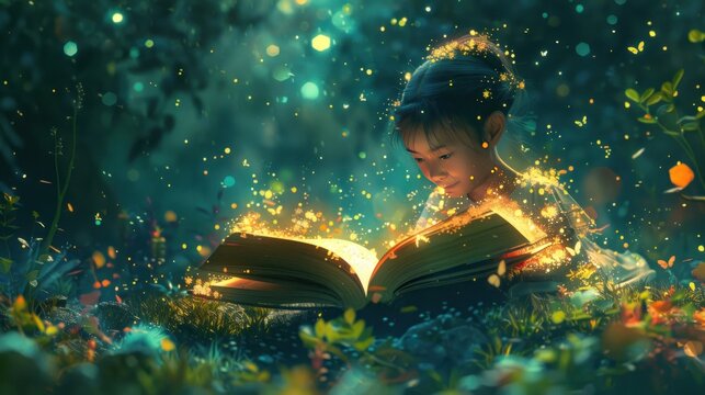 A Girl Reading A Magical Book