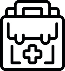 Black outline icon of a first aid kit, symbolizing emergency medical care and preparedness