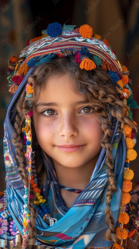 Wall mural Close-up of a young Egyptian girl with a traditional dress