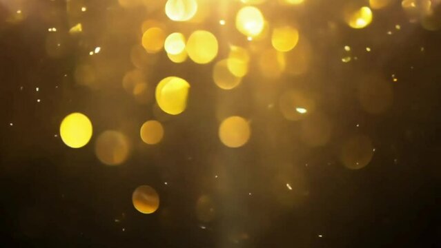 Sparkling gold festive bokeh background. 4K 3D loop animation Abstract festive motion background shining gold bokeh. Shimmering sparkling glitters particles flare light. awards ceremony,4k 60fps