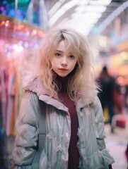 Fototapeta premium a girl with blonde hair standing in a mall