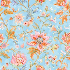 Complex Floral Grid Pattern with Intricate Flower Details