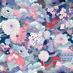 Fototapeta premium Intricate Floral Square Pattern in Realistic Style