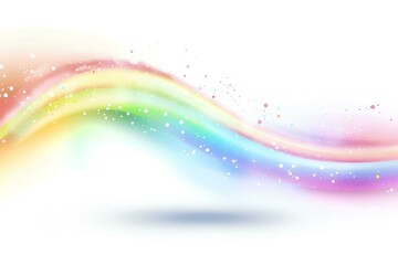 rainbow on white background, blurred rainbow with fog and glittering stars at the bottom, simple, cute style, pastel colors, soft lighting, gradient color