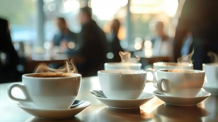 Coffee Cups on Table at Business Meeting