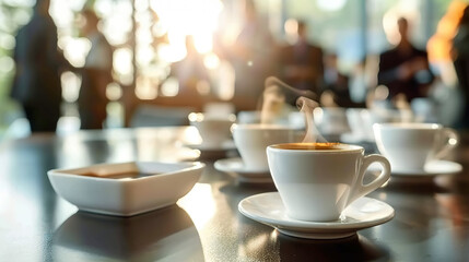 Coffee Cups on Table at Business Meeting