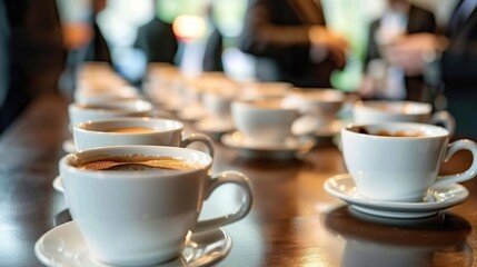 Coffee Cups on Table at Business Meeting