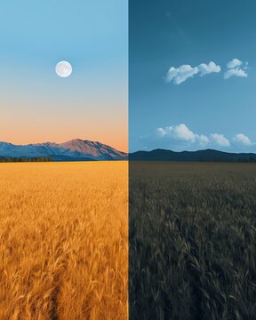 Splitscreen image showing day and night in the same scene, techniques, temporal contrast