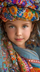 Close-up of a young Polish girl with a traditional outfit