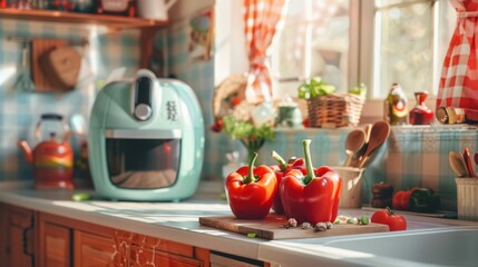 retro style air fryer in pastel color