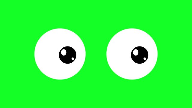 blinking eyes animated icon round eyes blinking and glancing right and left looping green screen 4k